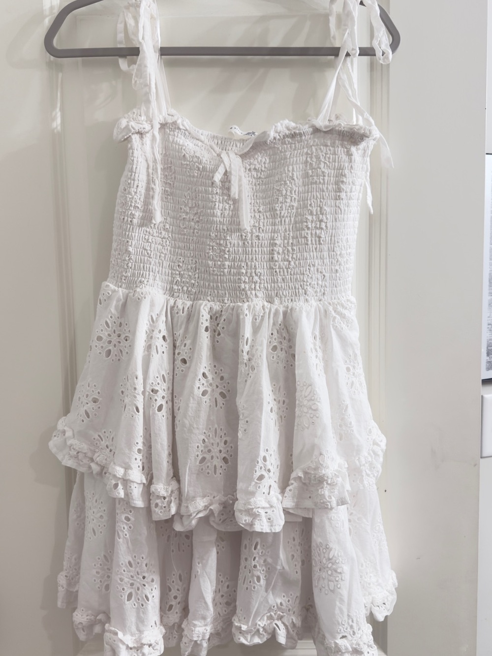 Altar'd State White Eyelet Tiered Smocked Dress
